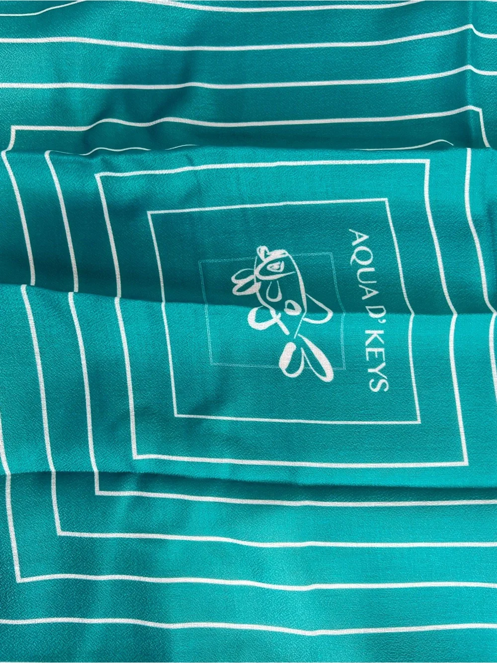 Aqua Revs Teal Square Scarf with White Geometric Lines